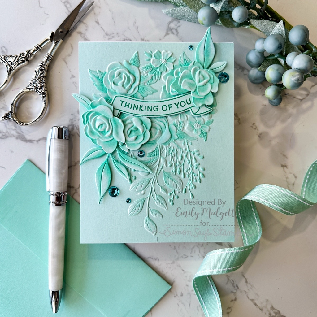 Simon Says Stamp Embossing Folder and Cutting Dies Fancy Rose Bouquet sfd525 Heart to Heart Thinking of You Card | color-code:ALT02
