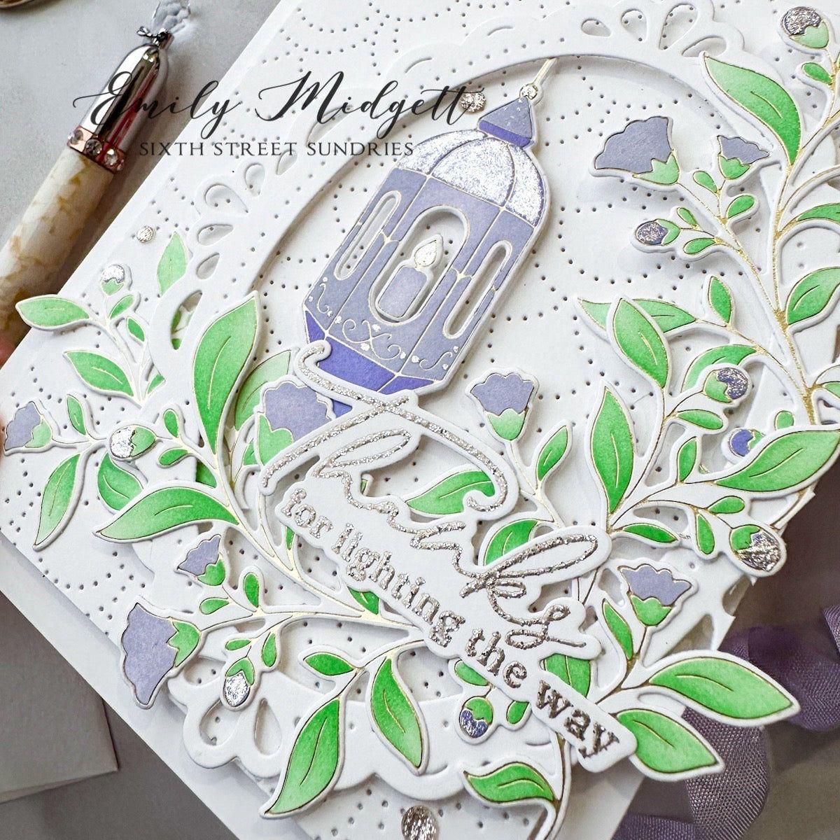 Pinkfresh Studio Lantern Botanicals Stencil Set 219724 Spring Card | color-code:ALT03