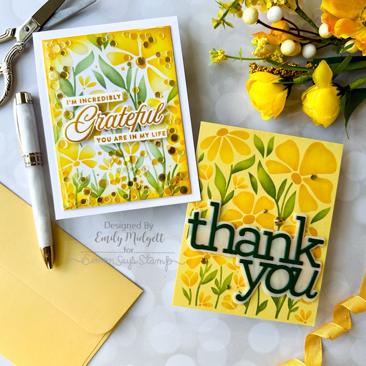 Simon Says Stamp Stencils Floral Whimsy ssst221683 Stamptember Thank You Cards | color-code:ALT06