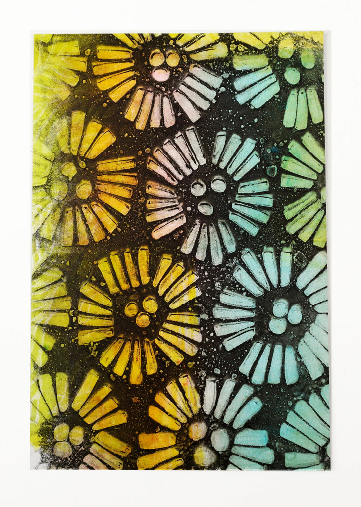 Gelli Arts 5x7 Abstract Flower Stencil for Printing Plates prints on black