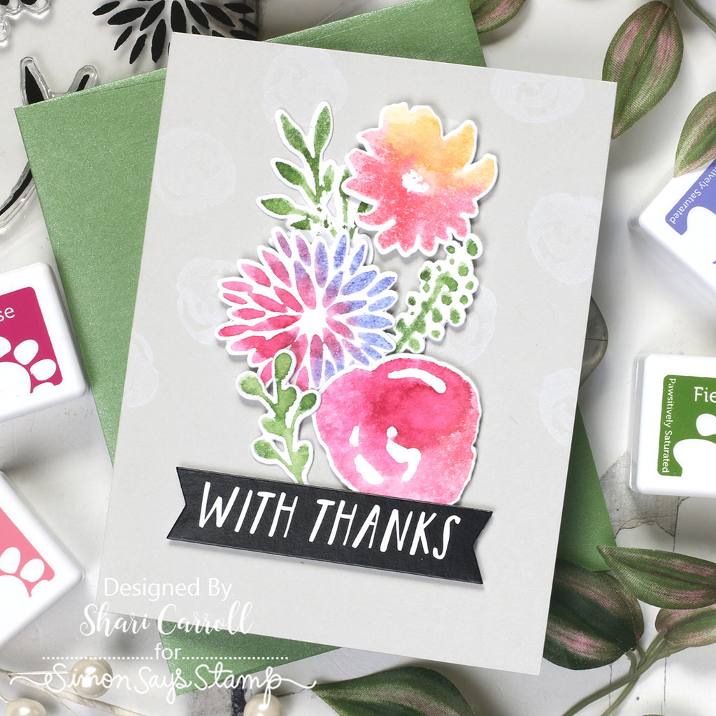 Simon Says Stamp Watercolor Bouquet Wafer Dies 1593sdc Thanks Card