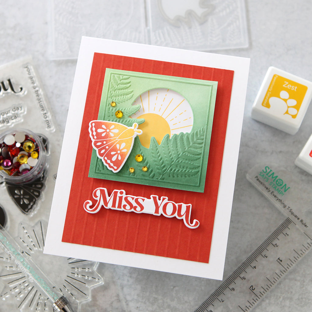Simon Says Stamp Emboss And Cut Folder Sunny Fern sf270 Miss You Card | color-code:ALT02