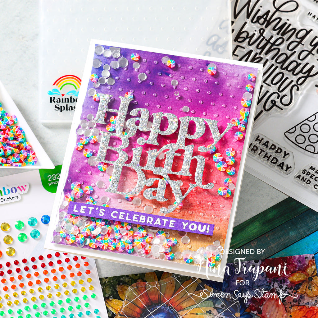 Rainbow Splash Embossing Folder Swiss Dots rsef2 Birthday Card | color-code:ALT04