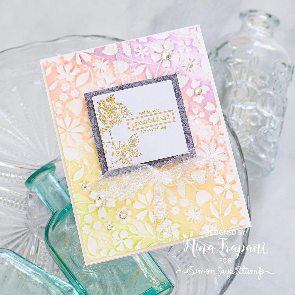 Simon Says Embossing Folder Floating Flowers sf393 Be Bold Thank You Card