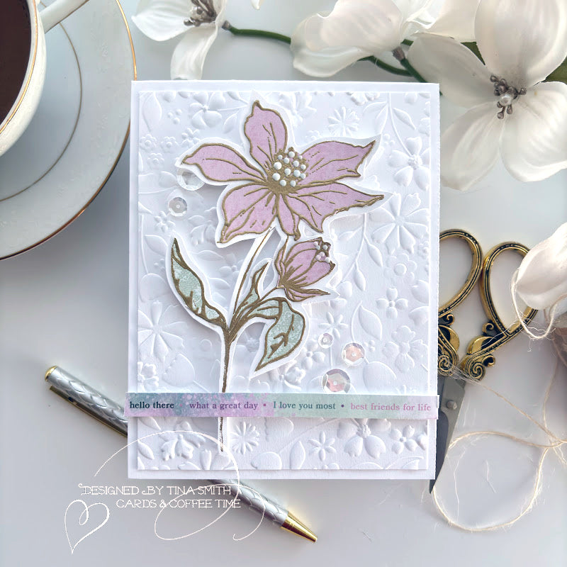 Simon Says Embossing Folder Floating Flowers sf393 Be Bold Hello Card | color-code:ALT05