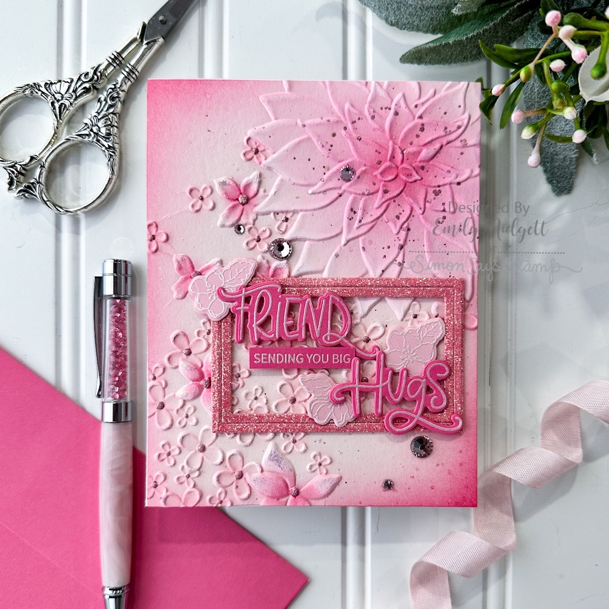 Simon Says Stamp Embossing Folder Drifting Flowers sf479 Friend Card | color-code:ALT10