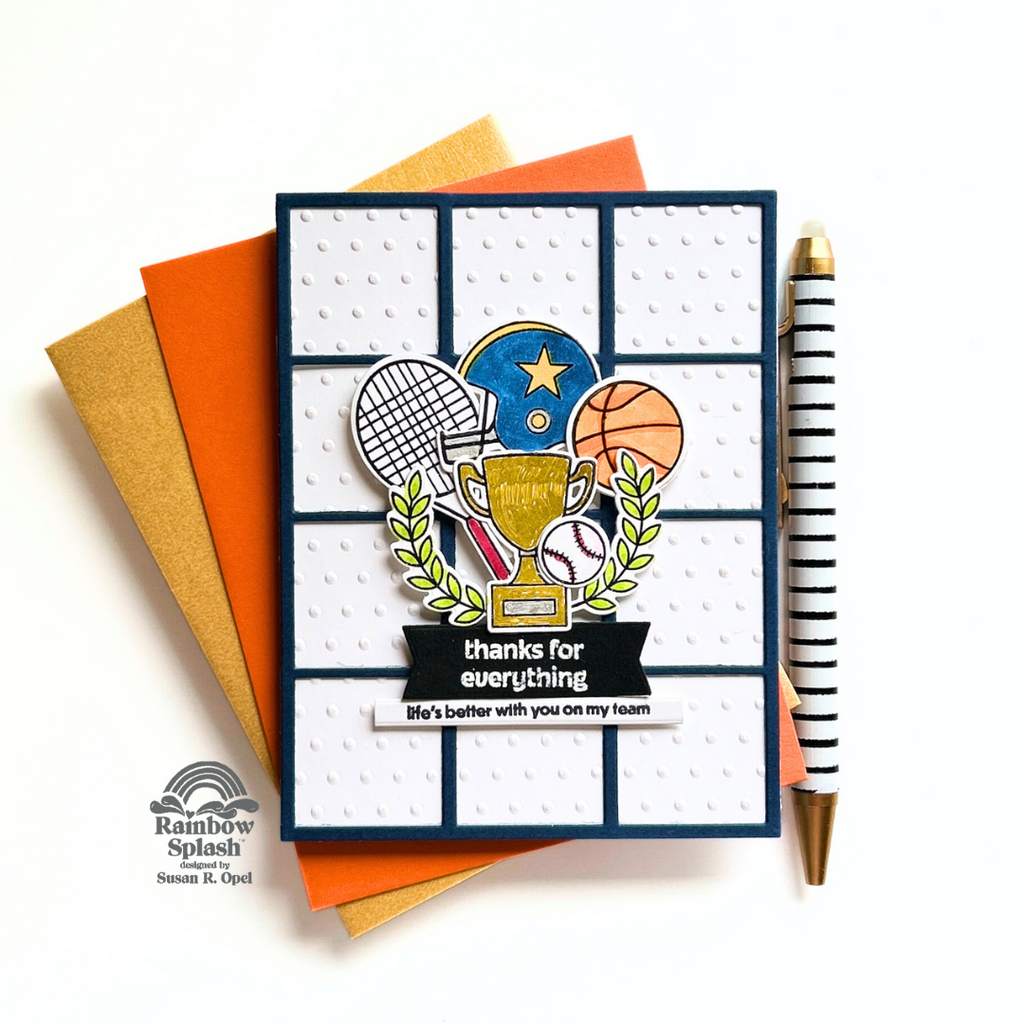 Rainbow Splash Clear Stamps Football rs114c Thanks Card