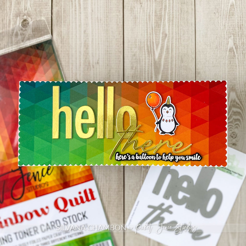 Picket Fence Studios Foiling Toner Card Stock Cozy Rainbow Quilt ft-128 hello there