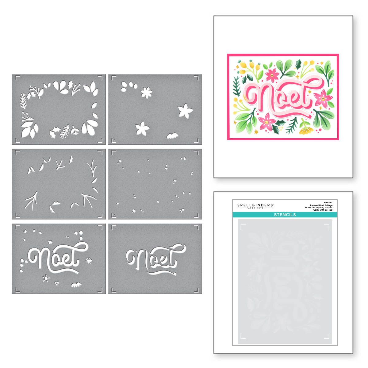 STN-067 Spellbinders Layered Noel Foliage Stencils noel