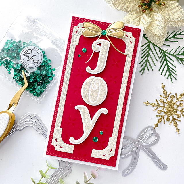 Pinkfresh Studio Ornate Rectangle Frame Dies pf120es Holiday Joy Slimline Card