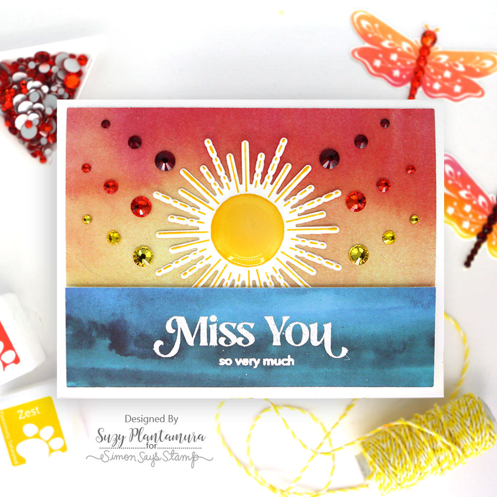 Simon Says Stamp Pawsitively Dazzling Gems Warm Tones se110 Celebrate Miss You Card | color-code:ALT02