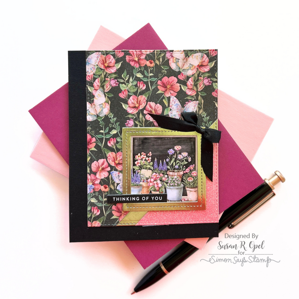 Simon Says Stamp Glitter Cardstock Bubblegum Pink 6x6 sss333 Thinking of You Card