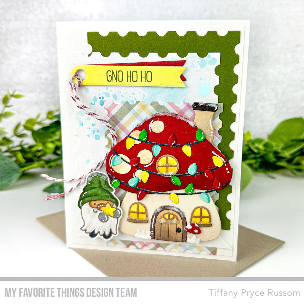 My Favorite Things Gno Ho Ho Clear Stamps and Dies Set Gnome in a Mushroom house holiday | color-code:alt1