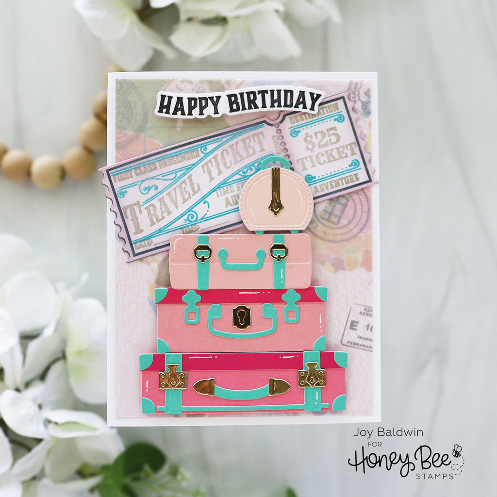 Honey Bee Lovely Layers Small Suitcases Dies hbds-llsmsc Happy Birthday Card
