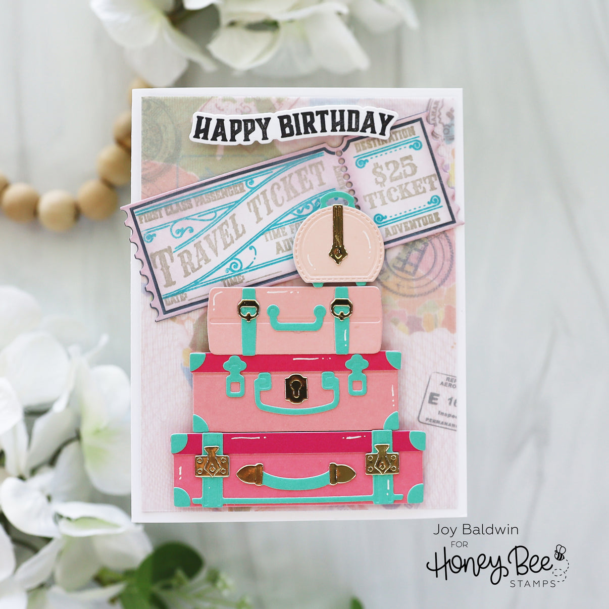 Honey Bee Lovely Layers Small Suitcases Dies hbds-llsmsc Happy Birthday Card