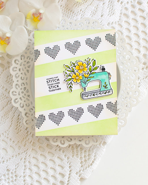 Simon Says Stamps and Dies Stitching Friends set1392sf Sending Cheer Heather Hoffman Handmade Sewing Friend Card | color-code:ALT02