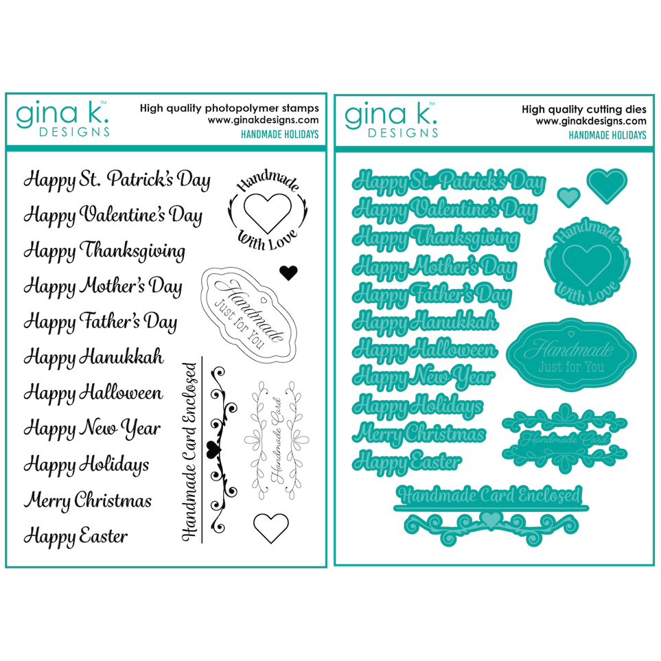Gina K Designs Handmade Holidays Clear Stamps and Dies Set