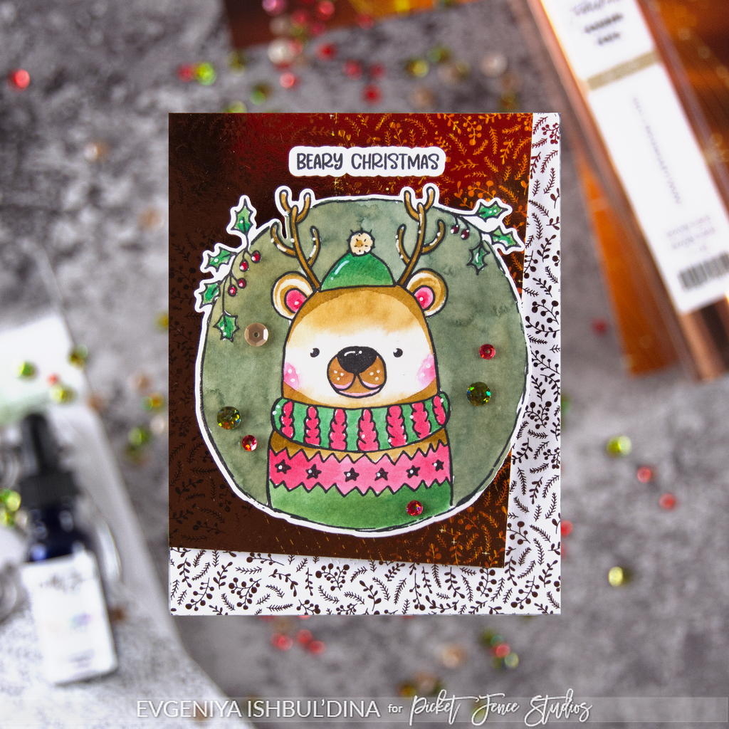 Picket Fence Studios Holiday Treasures Toner Card Fronts ft-123 beary christmas