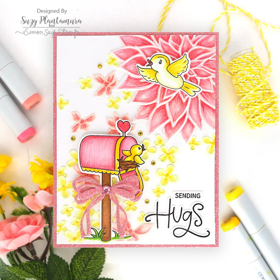 Simon Says Stamps and Dies Tweet Friend set927tf Hugs Card | color-code:ALT09 Yellow and Coral Suzy Plantamura