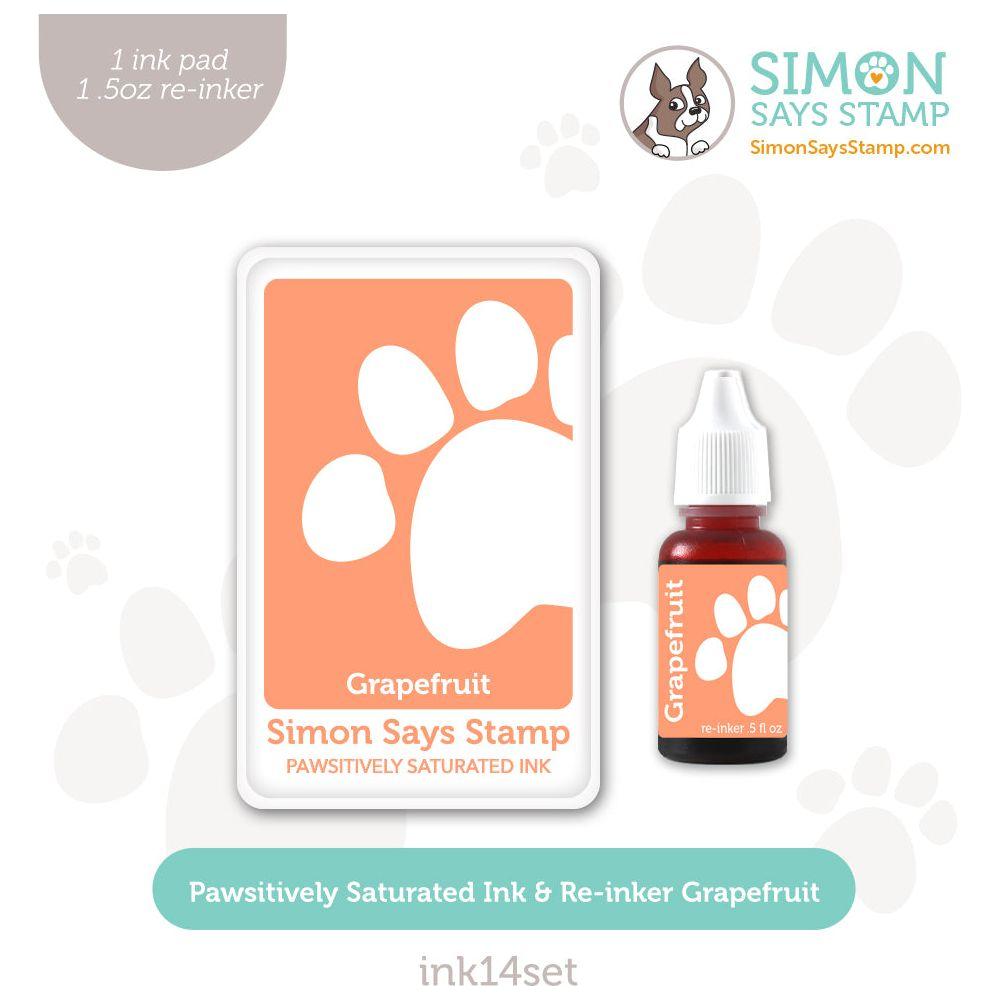 Simon Says Stamp Pawsitively Saturated Ink and Re-inker Set Grapefruit ink14set