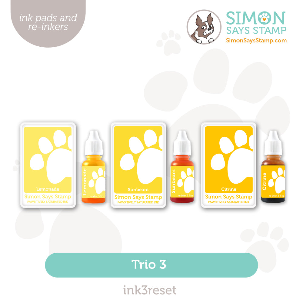 Simon Says Stamp Pawsitively Saturated Ink Trio 3 and Re-Inkers ink3reset Rain or Shine