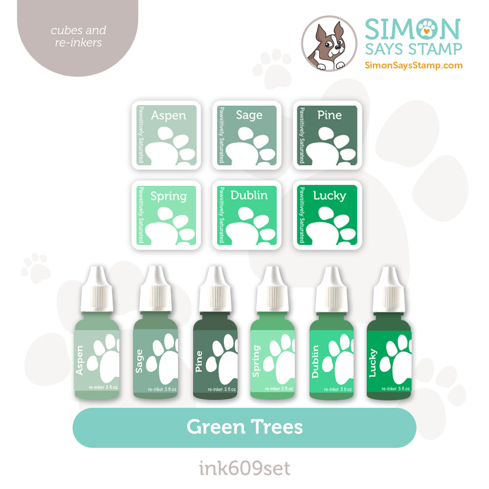 Simon Says Stamp Pawsitively Saturated Ink Cubes Green Trees and Re-Inkers ink609set