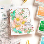 Pinkfresh Studio Nothing But The Best Stencil Set 190323 Floral Happy Birthday Card | color-code:ALT01