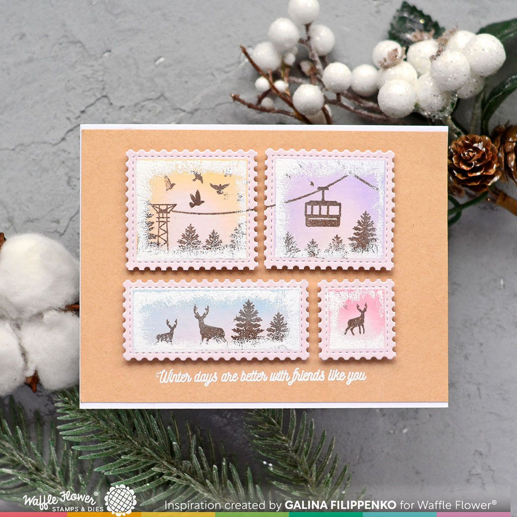 Waffle Flower Winter View Clear Stamps 421623 deer