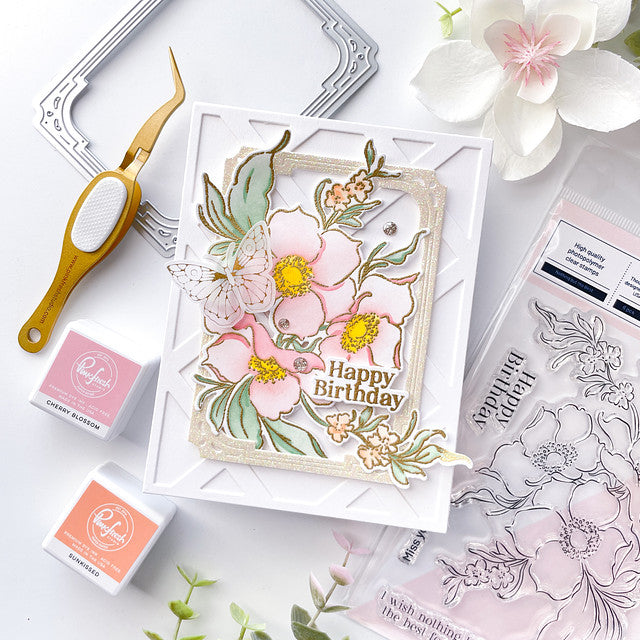 Pinkfresh Studio Nothing But The Best Clear Stamps 190123 Happy Birthday Floral Card