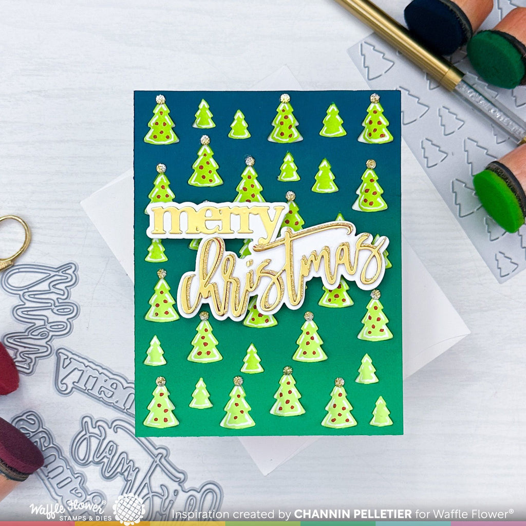 Waffle Flower Duo-tone Trees Stencils 421513 merry christmas