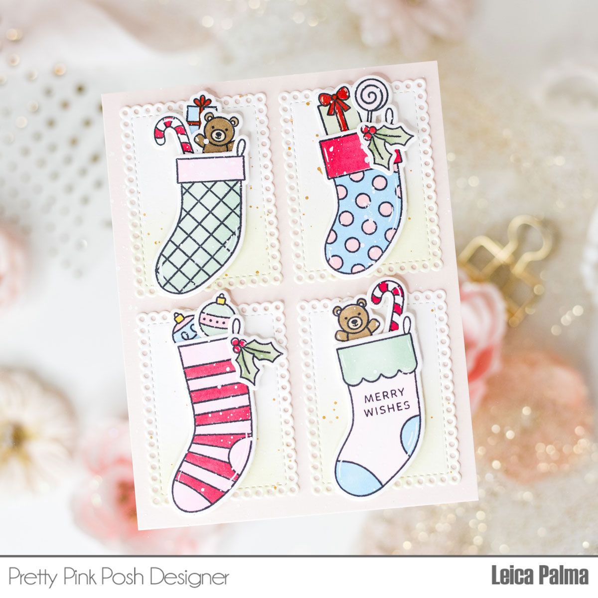 Pretty Pink Posh Holiday Stockings Clear Stamps merry wishes