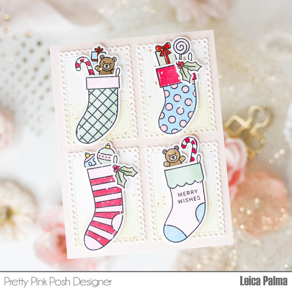 Pretty Pink Posh Holiday Stockings Coordinating Dies merry wishes