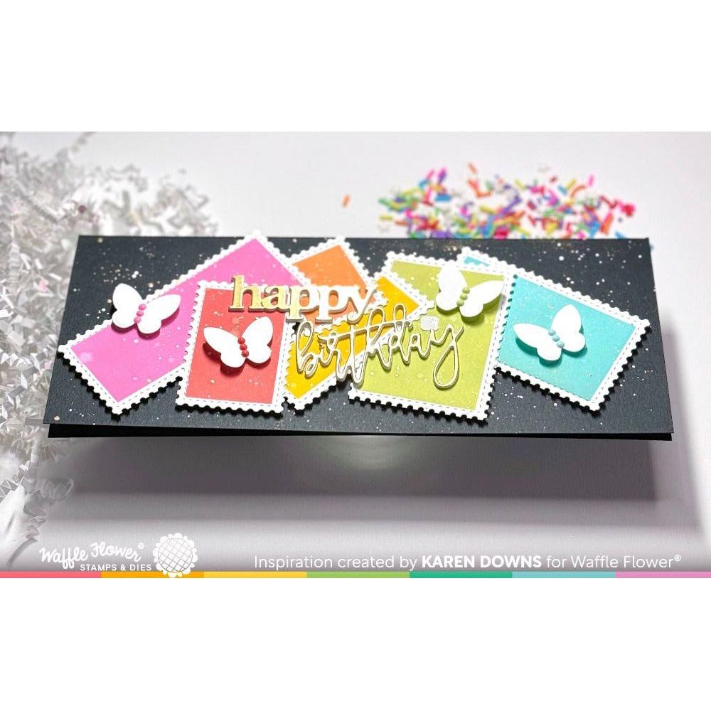 Waffle Flower Postage Collage Slimline Dies 421586 happy birthday