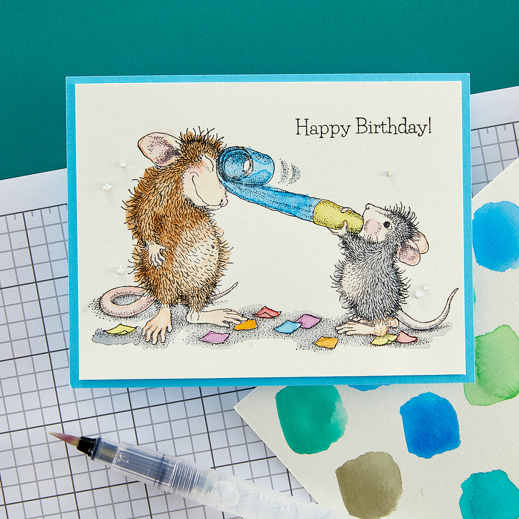 rsc-009 Spellbinders House Mouse Party Time! Cling Rubber Stamps happy birthday