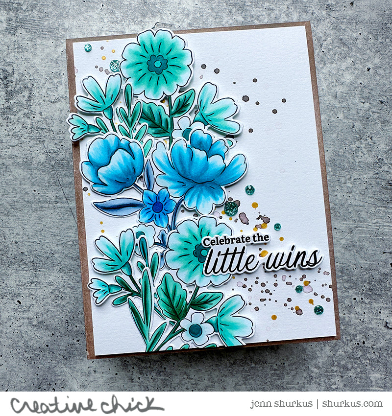 PinkFresh Studio Lovely Blooms Clear Stamp Set 207723 Little Wins Floral Encouragement Card | color-code:ALT03