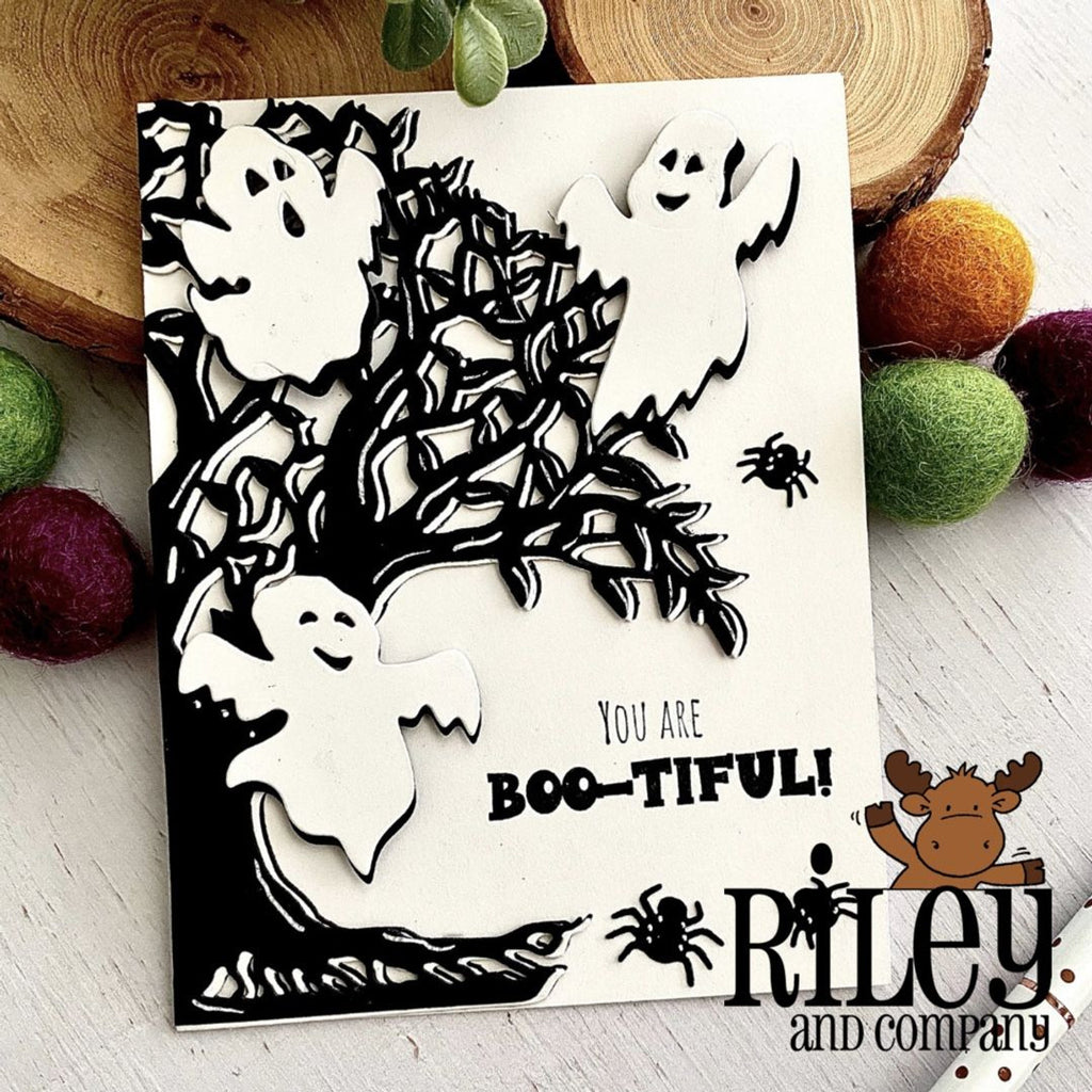 Riley And Company Funny Bones You are Boo-tiful Cling Rubber Stamp rwd-1175 ghost tree