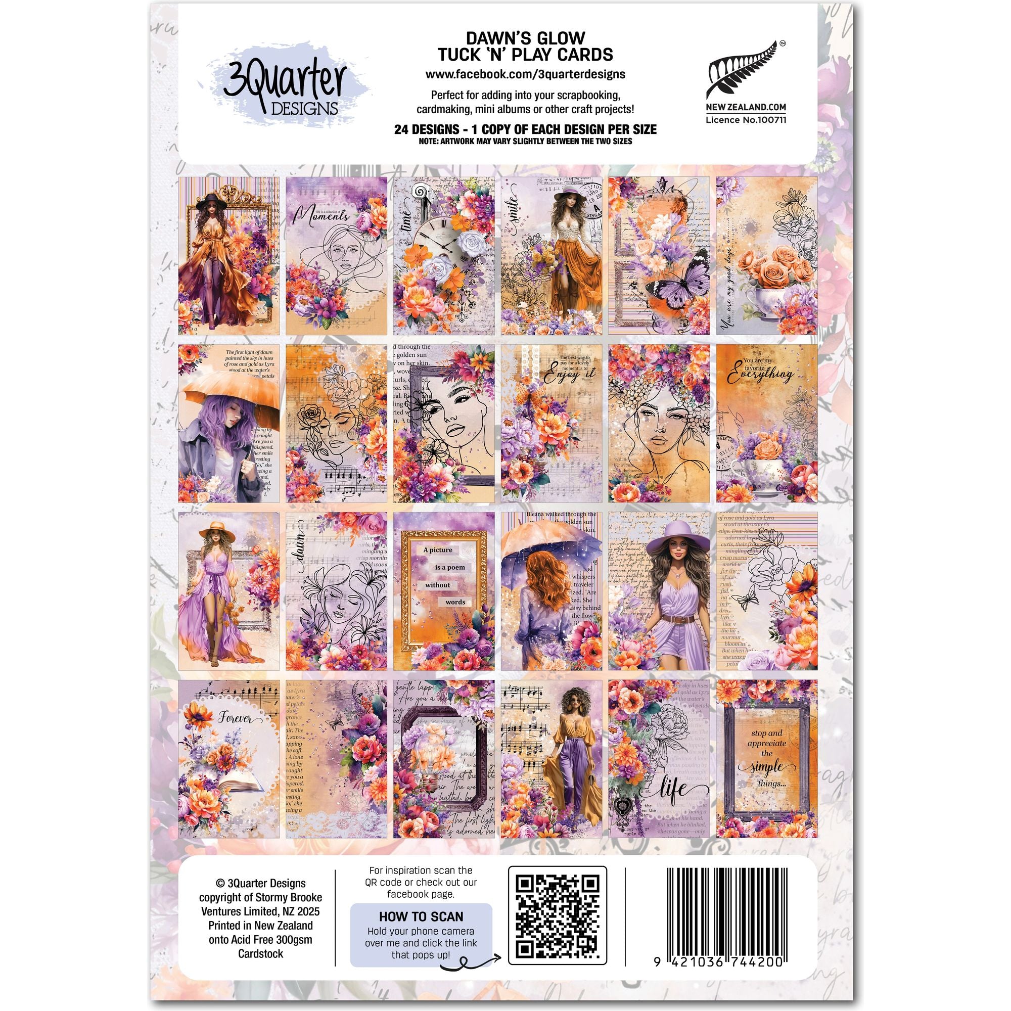3Quarter Designs Dawns Glow Tuck N Play Cards 3q-tp-dawnsglow package back