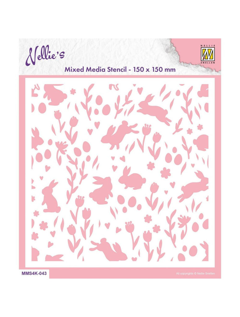 Nellie's Choice Background Rabbits & Tulips Stencil mms4k-043