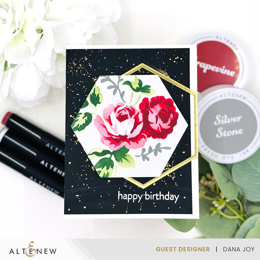 Altenew Dynamic Duo Dainty Roses Clear Stamp and Stencil Set alt8102 happy birthday