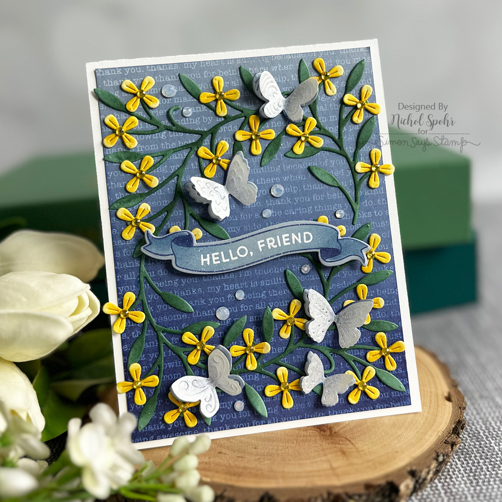 Simon Says Stamp Dainty Floral Vine Wafer Dies s1011 Moments in Time Hello Card | color-code:ALT01