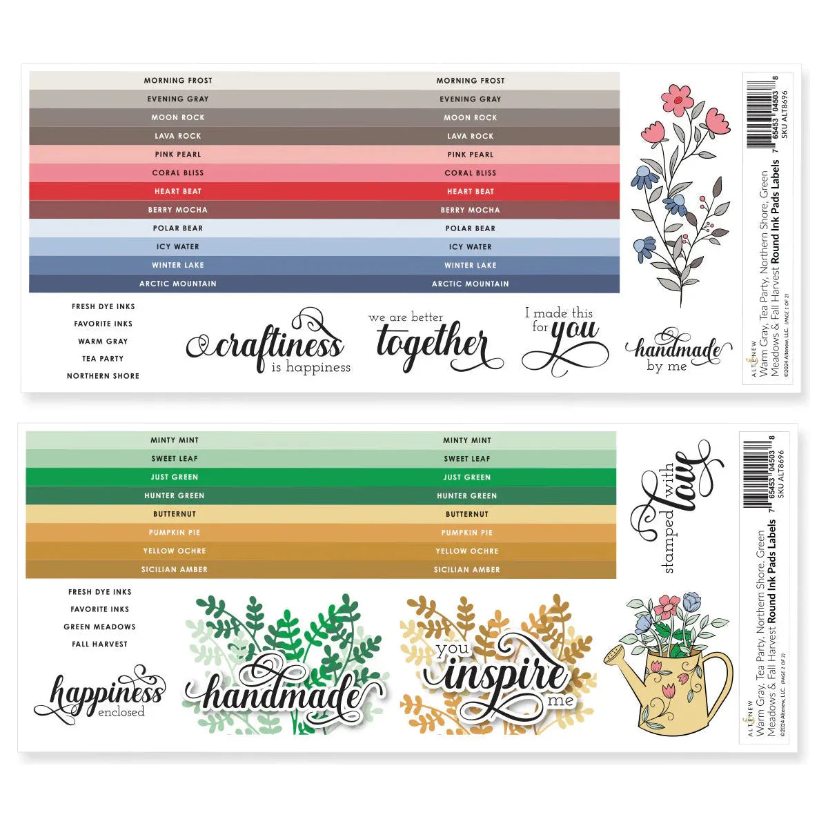 Altenew Warm Gray, Tea Party, Northern Shore, Green Meadows, Fall Harvest Round Ink Pads Label Set alt8696 product image