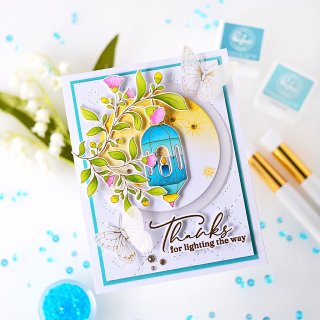Pinkfresh Studio Lantern Botanicals Clear Stamps 219524 Thanks For Lighting The Way Card | color-code:ALT01