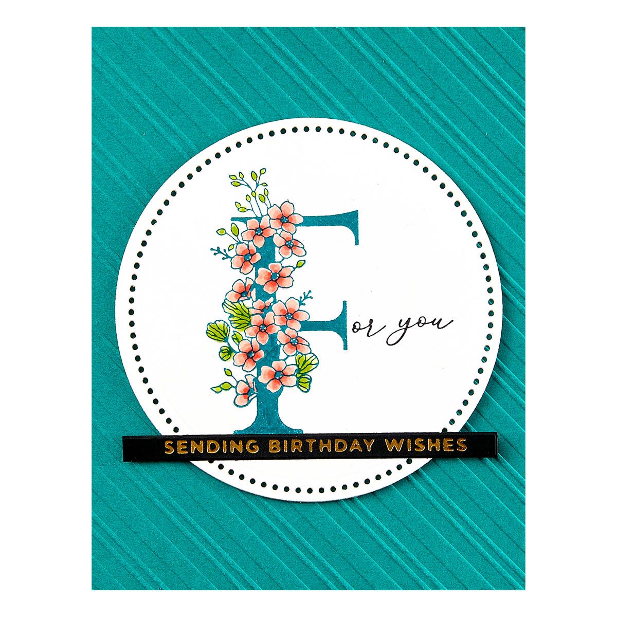 bp-129 Spellbinders Floral F and Sentiment Press Plates green background