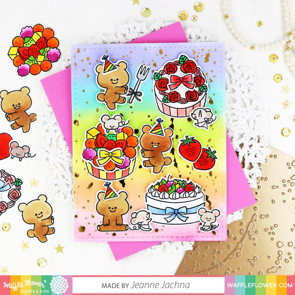 Waffle Flower Fruity Cake Matching Dies 421502 rainbow card