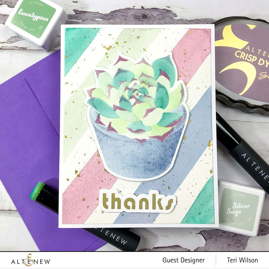 Altenew Spark Joy Potted Succulent Stencil and Hot Foil Plate Set ALT7948BN stripes