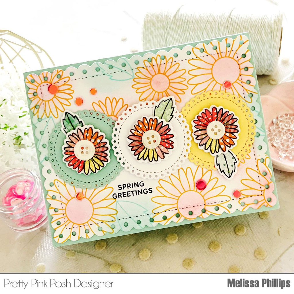 Pretty Pink Posh Daisies Clear Stamp and Die Set buttons