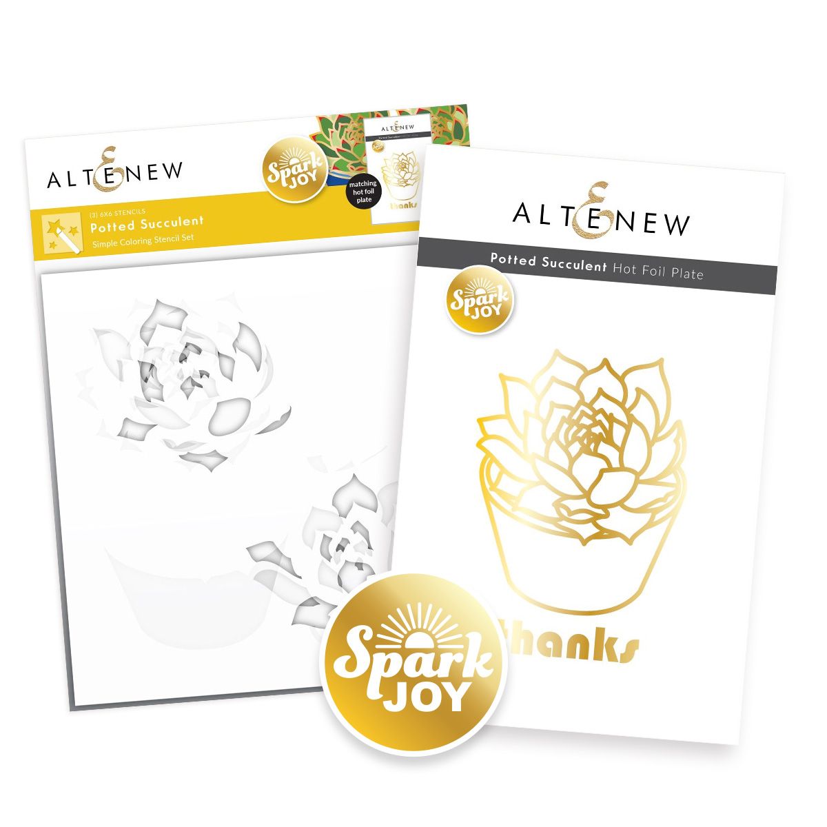 Altenew Spark Joy Potted Succulent Stencil and Hot Foil Plate Set ALT7948BN