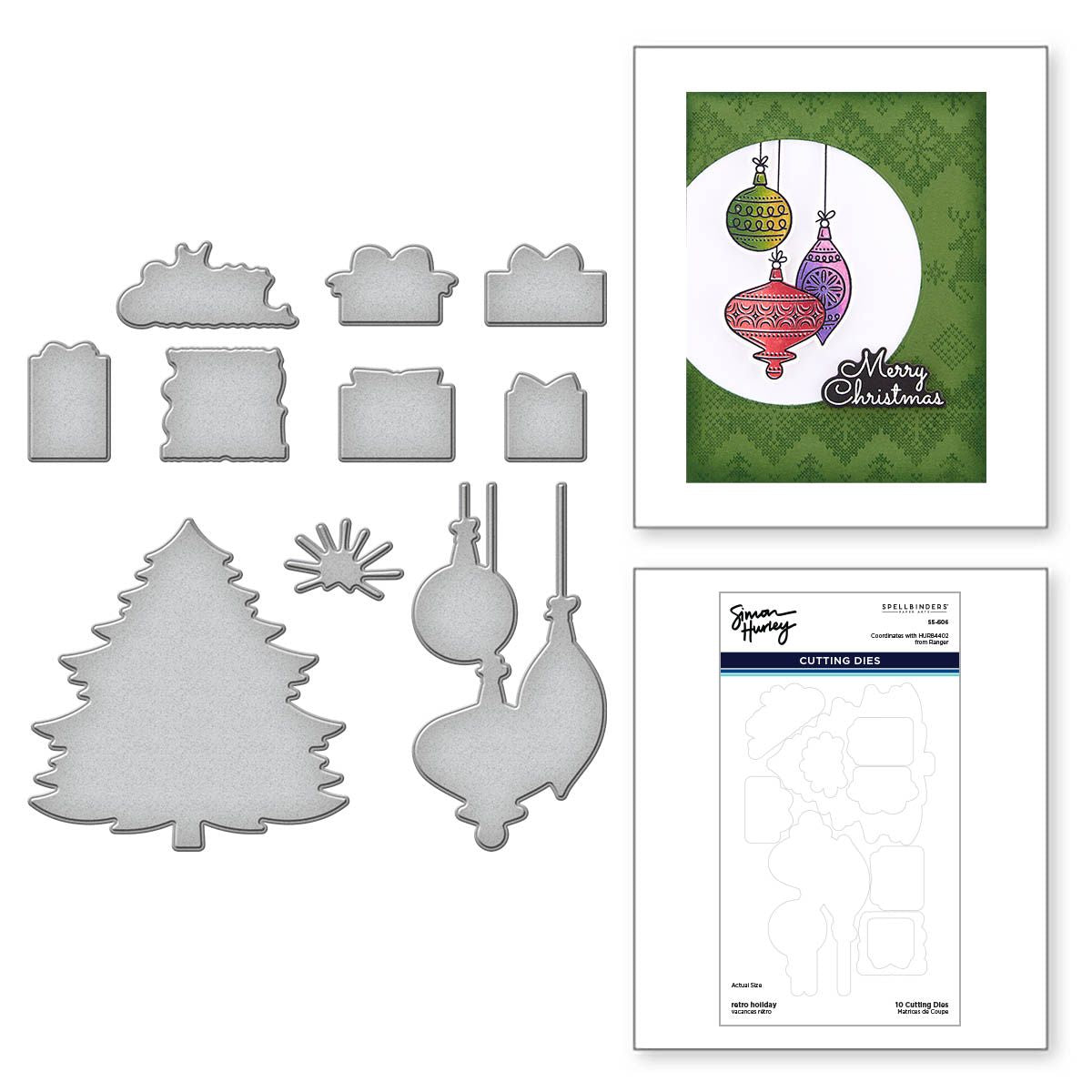 S5-606 Spellbinders Retro Holiday Etched Dies by Simon Hurley three