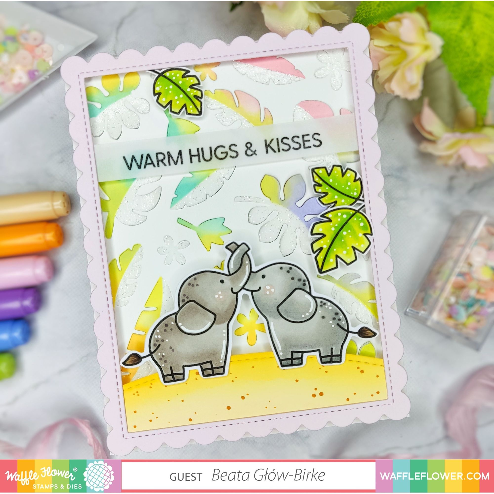 Waffle Flower Jungle Party Matching Dies 421376 hugs and kisses