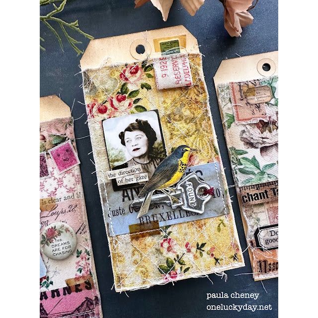 Tim Holtz Fabric Palette Yellow Bundle of 10 Fat Quarters fabric tag bird woman key vintage | color-code:alt1